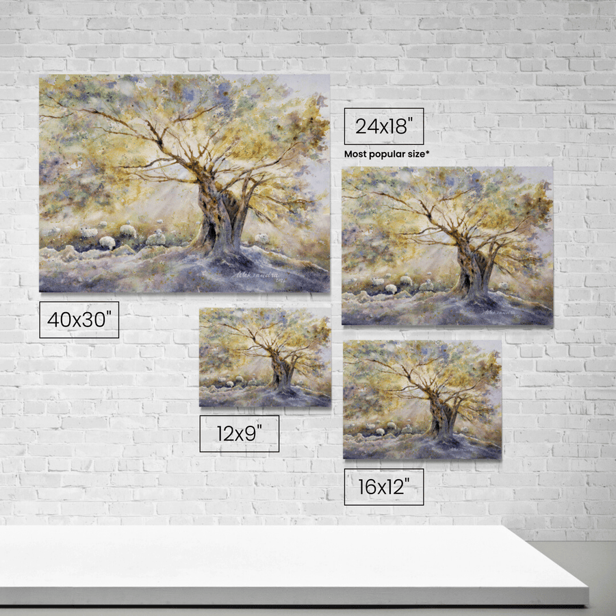 Abiding shown at each available size on a wall
