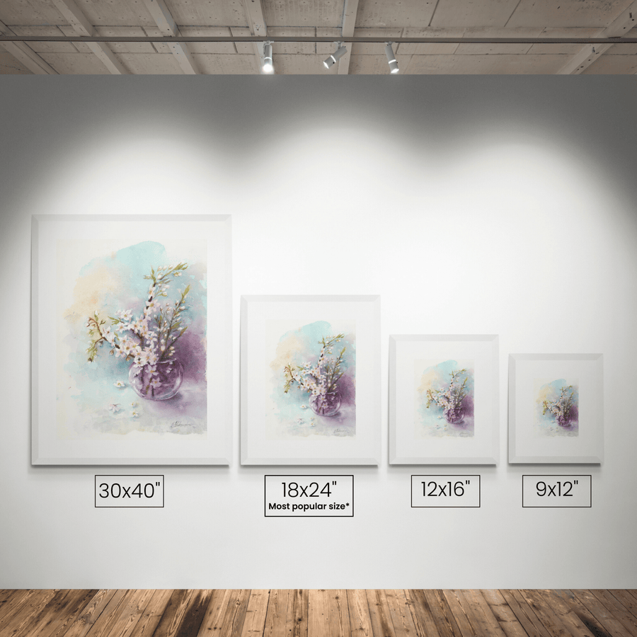 Blossom shown at each available size on a wall