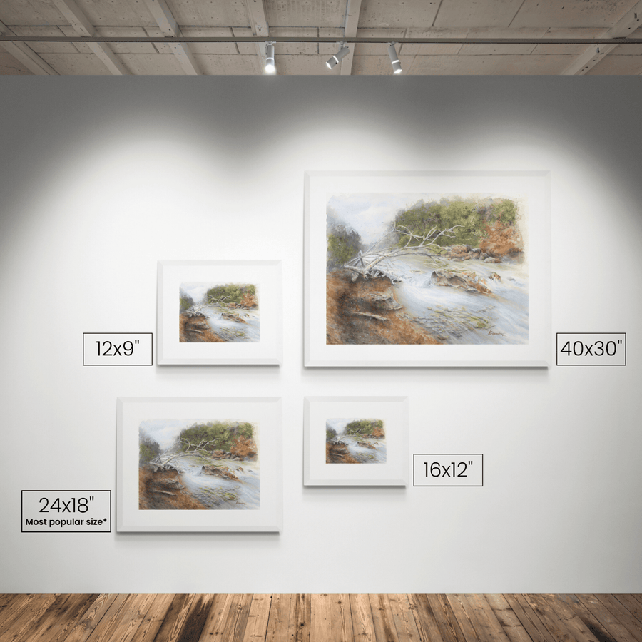 River Of Grace shown at each available size on a wall