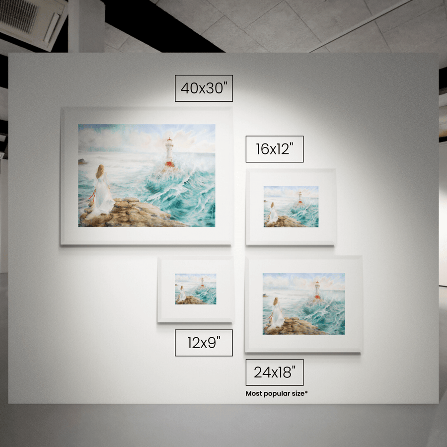 The Guiding Light shown at each available size on a wall