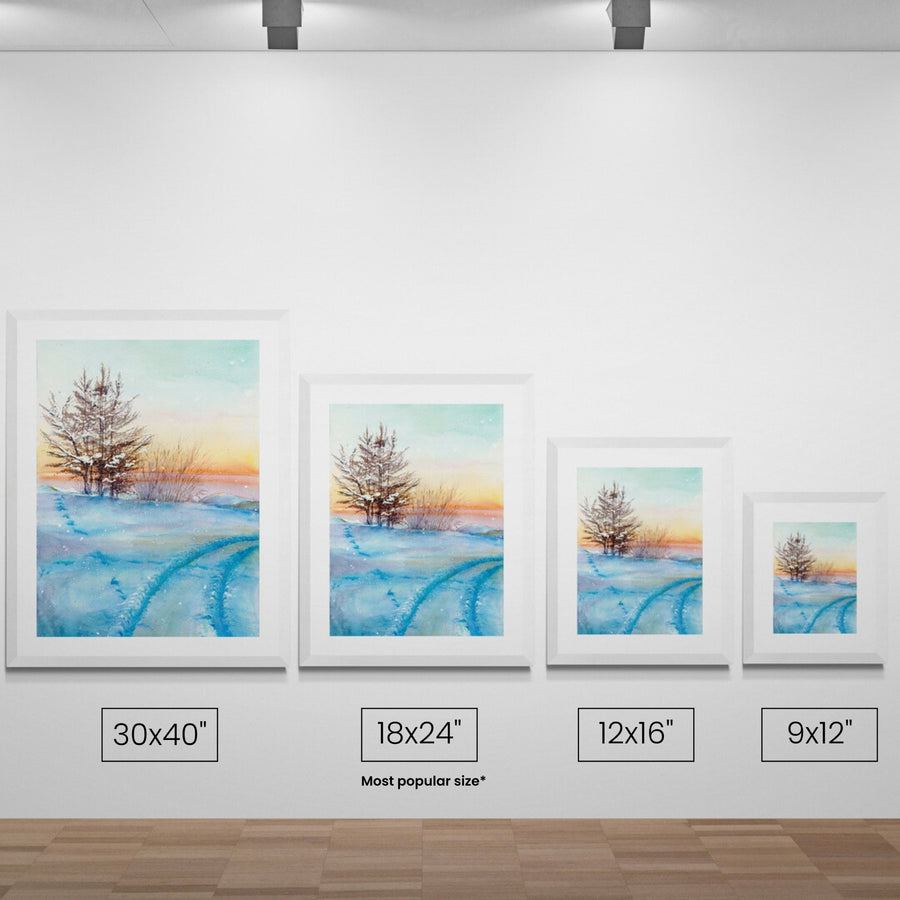 The Road Less Travelled shown at each available size on a wall